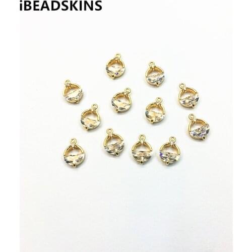 New arrival! 11x8mm 50pcs Copper/Cubic Zirconia Round Charm for Earrings parts,hand Made Earrings Necklace Findings Jewelry DIY