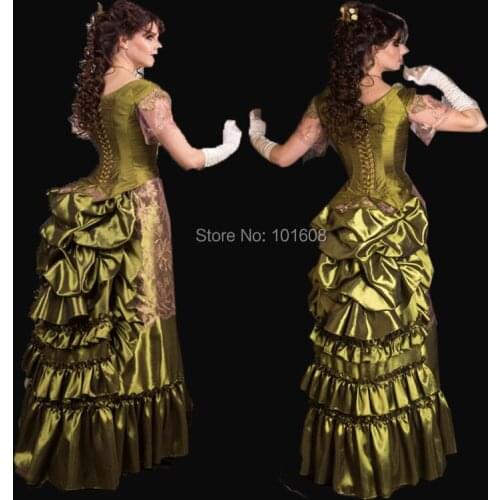 Tailored!Royal Green French Duchess Queen Civil war Theatre 18th Marie Antoinette DRESS Tartan Victorian Colonial dresses HL-305