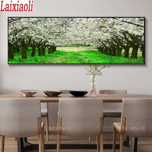 Full Square round Diamond Painting Embroidery White cherry blossom landscape Cross Stitch diamond Mosaic large size wall decor
