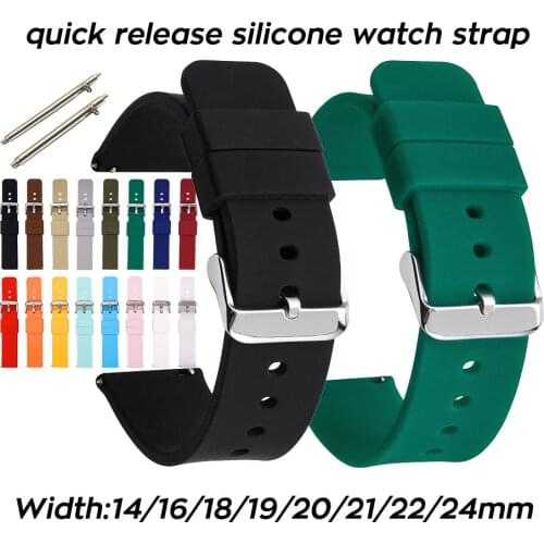 Quick Release Pins Silicone Watch Strap 14 16 18 19 20mm 21 22mm 24mm Waterproof Soft Rubber Smart Watch Band Wrist Bracelet ZGJ