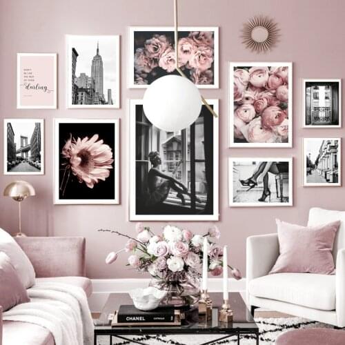 Nordic Posters And Prints Brooklyn Bridge Skyscraper Rose Gerbera Wall Art Canvas Painting Wall Pictures For Living Room Decor