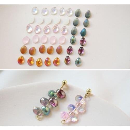 Newest 60pcs/lot 6*8mm color print geometry water drop shape glass beads diy jewelry earring/bracelet/necklace accessory