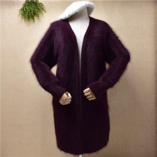 Knitwear inside ladies women fall winter hairy plush mink cashmere long sweater cardigans mantle angora fur jacket coat pull top