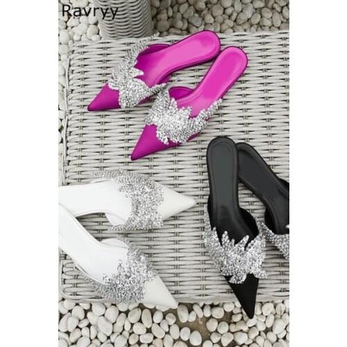 2018 Bling Bling Crystal Decor women rose falts pointed toe slipper female casual shoes slip-on slingbacks luxury party shoes