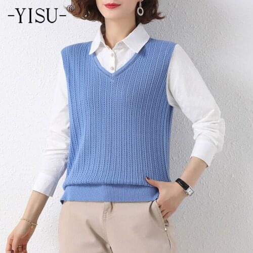 YISU Women Spring All-match Sweater Solid color polo collar Long sleeve Simple Sweater Jumper Female Casual Knitted Pullover