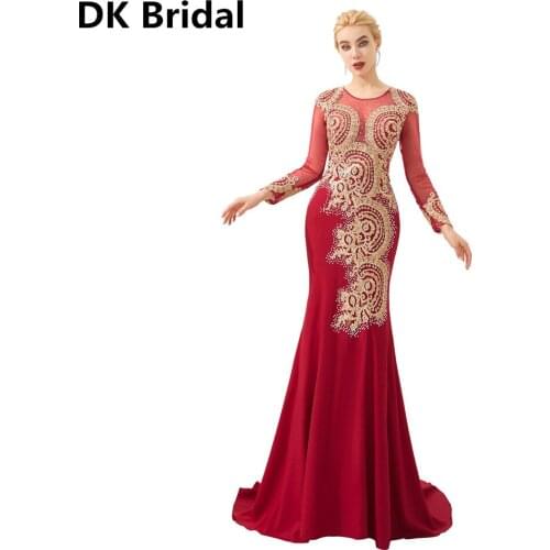 Sexy Luxury Beading Evening Dress Floor Length Illusion Back Formal Party Gowns for Women Mermaid Evening Gown robe de soiree