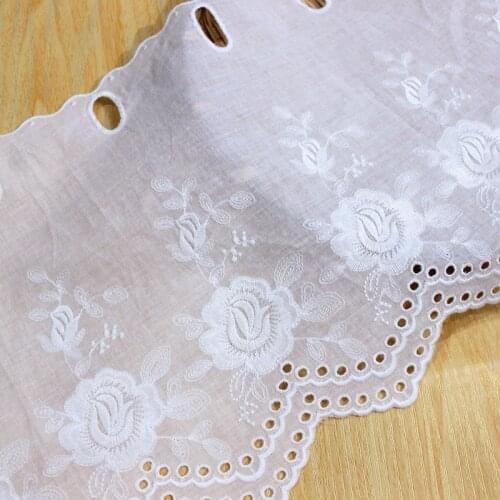 1Yds/lot 45cm wide 17.7‘’ New white peony embroidery can wear ribbon lace Home curtain soft cotton lace accessories AC64