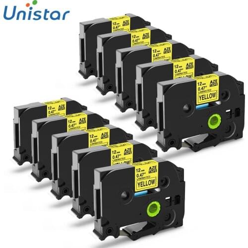 Unistar 10pcs TZe-631 12mm Compatible for Brother Printer Labels Ribbon Black on Yellow Cartridge Label Maker Tape tze-631 TZ631