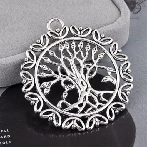 3Pcs Silver Color Hollow Round Shaped Tree Charms Making Forest Pendant Women Necklaces Ornaments Jewelry 51X47mm A3262