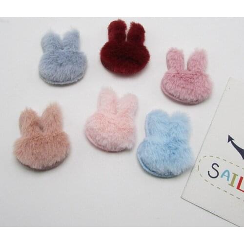 36pcs/lot 3.5*4cm plush Rabbit Head Shape Padded appliques for headwear decoration handmade hair accessories