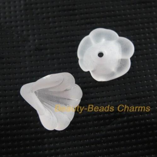 New 70Pcs White Plastic Acrylic Flower Horn Spacer End Bead Caps Charms 13.5x14.5mm