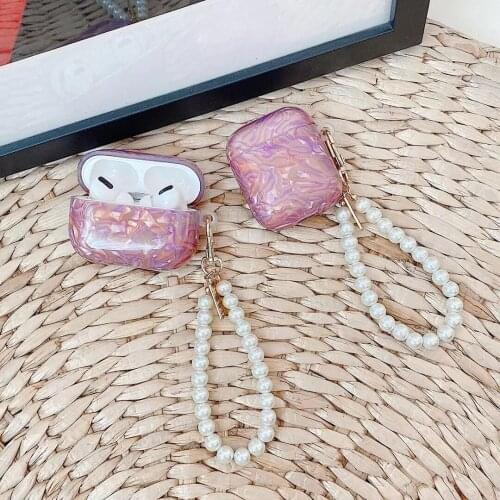 Luxury Purple pattern Pearl bracelet keychain soft Earphone For Apple Airpod 1 2 Cover For Airpod pro 3 Earphone case for airpod