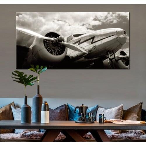 Black and White Canvas Painting Classic Vintage Airplane Posters and Prints Wall Art Pictures for Living Room Home Decoration
