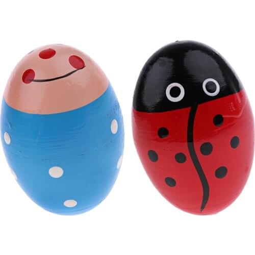 2 Pieces Wooden Maracas Sand Egg Rattle Shaker for Kids Children Musical Toy