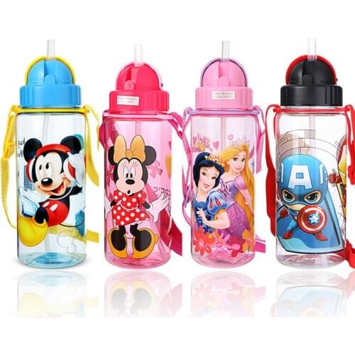 510mL Disney Mickey Minnie Cartoon Baby Water Bottle Straw Water Cup Portable Outdoor Kid Kettle Children School Drinkware Gifts