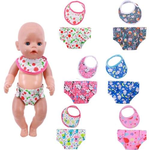 Baby Reborn Doll Accessories Diapers Bibs Fit 43cm New Born Baby Doll Cartoons Clothes For 18 Inch Dolls Kids Gift Freeshipping