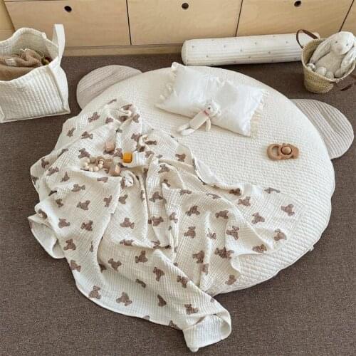 T5EC Baby Muslin 2/3 Layers Swaddle Wrapped Blanket Bear Print Infants Sleeping Bag