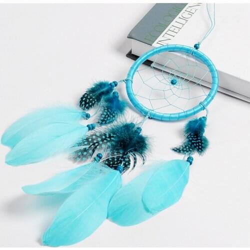 Girl Heart Dream Catcher Feather Car Hanging Simple Style Home Decor Blue Wind Chime Ornament Handcraft Chic Pendant Craft Gift