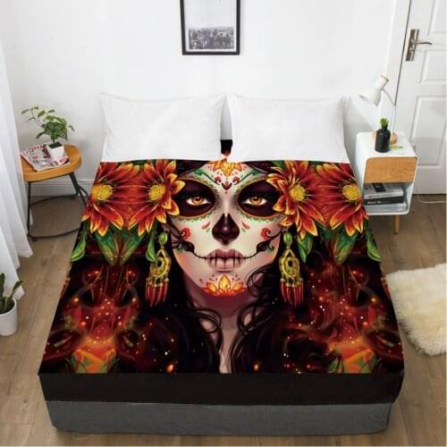 Elastic fitted sheet bed sheet With An Elastic Band 160x200/150x200 Mattress Cover Bed cover 1pc Skull Woman lady Orange