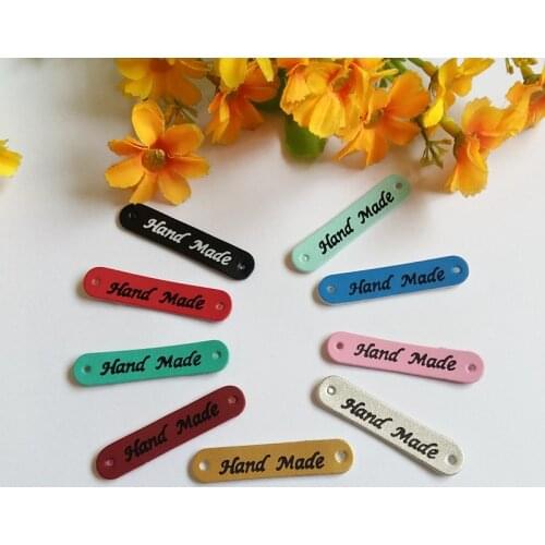 10pcs English Hand Made Labels PU Leather Tags On Clothes Garment Labels For DIY Jeans Bags Shoes Sewing Accessories