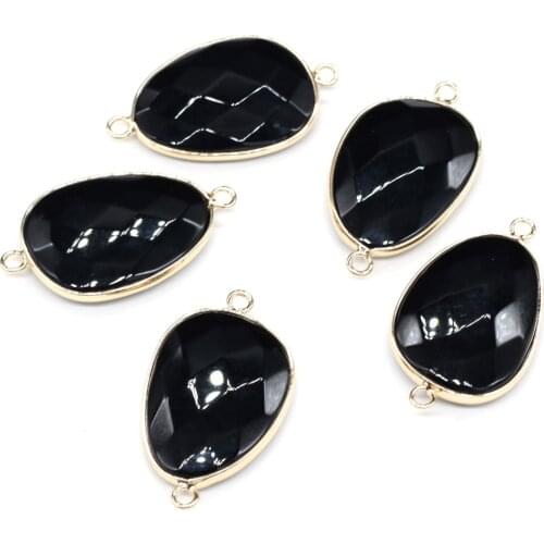 Hot Sale Natural Stone Black Agates Pendant Double Hole Connector Charms for Jewelry Making DIY Supplies Fit Necklace Bracelet
