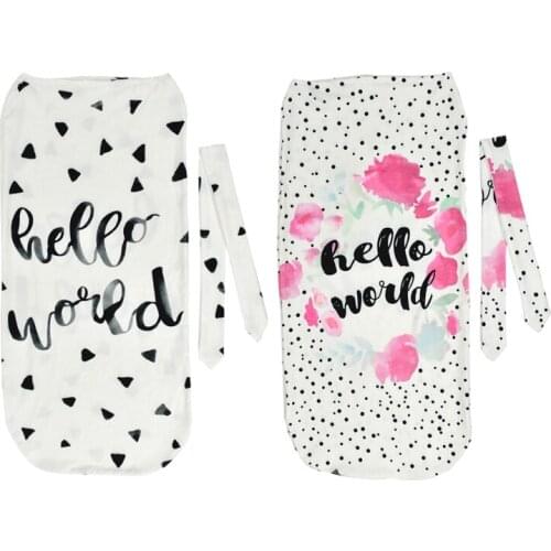 "Hello World" Infant Newborn Toddler Swaddle Blanket Baby Sleeping Bag Headband Baby Shower Gift