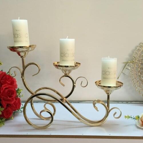 IMUWEN 3-Arms Candle holders Metal Candelabras Shiny Gold Candlesticks Wedding Centerpieces Candle Holder For Home Decoration