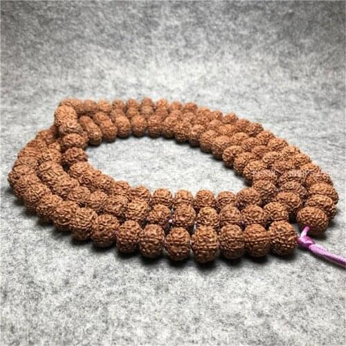 Indonesian Natural 8-petal Flying Saucer Rudraksha Full Meat 16mm Original Color not Cleaned Bodhi Seed 108 Bracelet Dropship