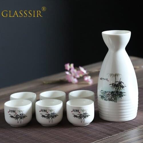 Chinese Ceramic Sake Wine Cup Japanese Sake Set 1 Server with 6 Cups Ceramic(6 cups) Traditional Ceramic Carafe Gift Set