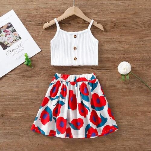 Girls Clothing Set White Vest Floral Skirt Two Piece Summer Kids Suits for 2 3 4 5 6 Year 2021 New Sweet Toddler Children Outfit