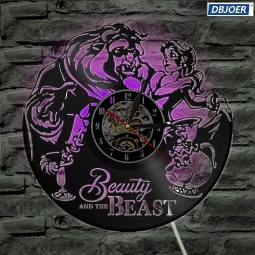 Beauty And The Beast LED Vinyl Record Wall Clock Decor Fan Art Handmade Unique Design Original Gift night light