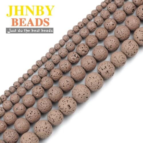 JHNBY Natural Stone Brown Rubber Paint Lava 4/6/8/10/12MM Spacers Round Loose beads for Jewelry making DIY bracelets necklace