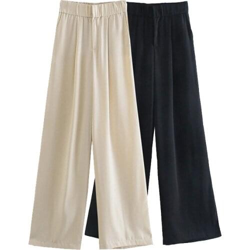 Summer Women Chic Fashion Side Pockets Wide Leg Pants Vintage High Waist Zipper Female Trousers