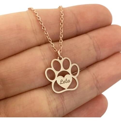 Cute Animal Paw Name Necklace Cat Dog Pendant Personalized Stainless Steel Footprint Engraved Nameplate Jewelry Best Child Gifts