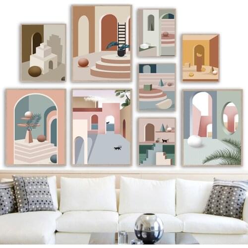 Monstera Cycad Cat Ball Ladder Wall Art Canvas Painting Nordic Posters And Prints Wall Pictures For Living Room Bohemian Decor