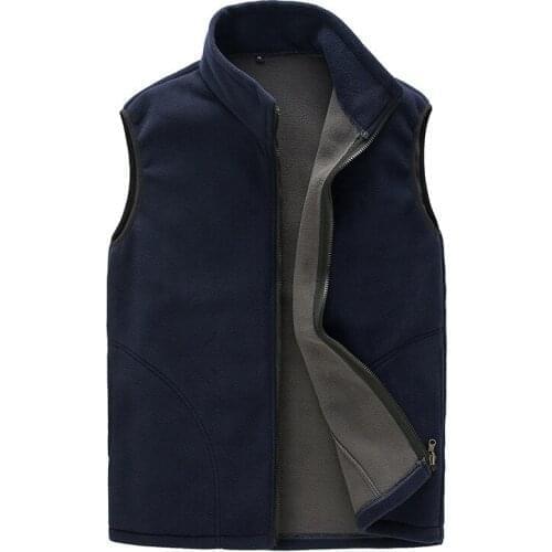 Mens Fleece Warm Sleeveless Coat Zipper Vest Jacket Autumn Winter New Trendy Stand Collar Male Clothes Casual Thermal Waistcoat