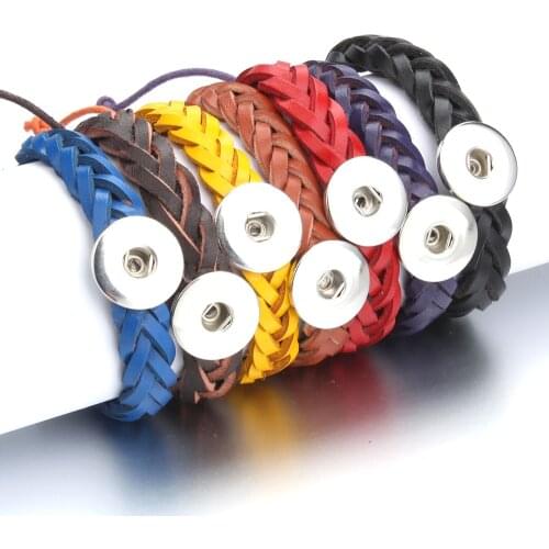 New Snap Jewelry Handmade Braided Leather Snap Bracelet Bangles Fit 18mm Snap Button DIY Ginger Charm Bracelet Women Jewelry