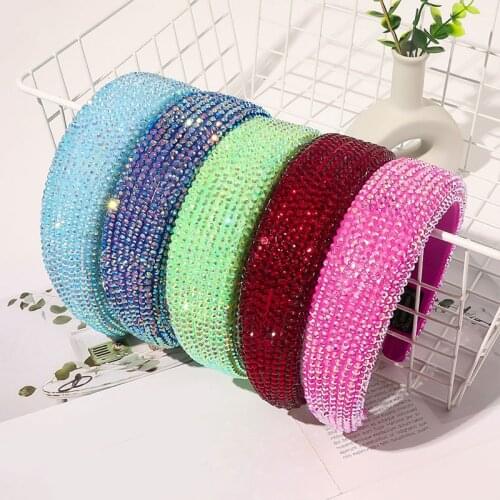 Bright Bejeweled Padded Head Hoop Full Crystal Hairbands Chic Green Pink Blue Rhinestones Headbands Luxury Shiny Hair Accessory