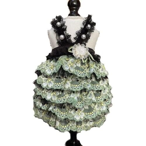 Handmade Dog Dress Pet Clothes Cat Outfit Tiered Skirt Apparel Lace Pearl Slip Beautiful Peacock Poodle Maltese
