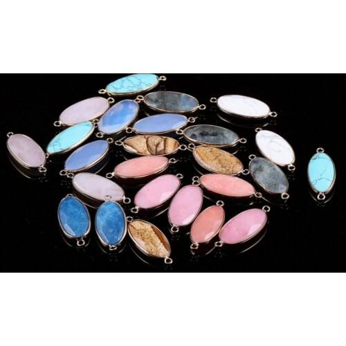 Natural Stone agates Pendant Oval shape Double Hole Connector for Jewelry Making DIY charm Necklace Bracelet Accessories