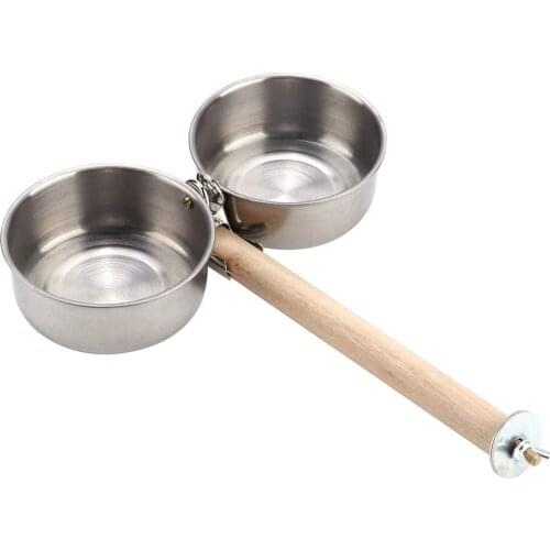 Bird Wood Stand Perch with Stainless Steel Food Water Feeding Bowl for Parrot Parakeet Cockatiel Cage Accessories