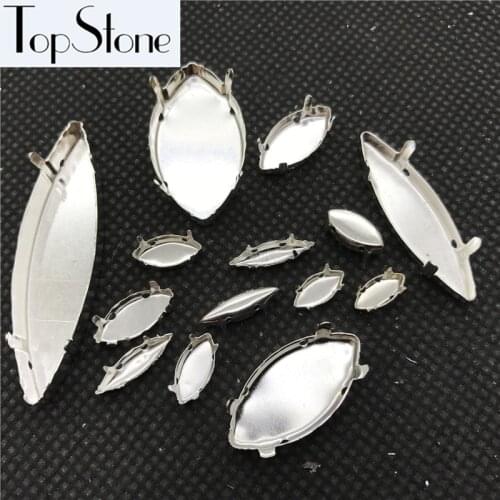 All Sizes Navette Empty Metal Claws Silver/Gold Color Sew On 4 Holes For Setting Horse Eye Fancy Stones Jewelry
