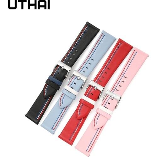 UTHAI Z49 Watchbands For Samsung series Bracelet Genuine Leather watch 20mm22mm Buckle Black Pink Blue Red Belt High quality