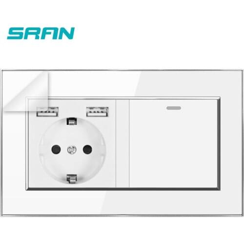 Wall 16A EU Standard Multi Way Power Socket Plug Grounded Electrical Socket with usb outlet 1Gang1Way 146 Acrylic panel