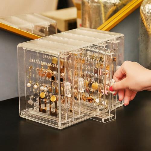 Earring Storage Box Jewelry Box Household Large Capacity Storage Hanging Necklace Earring Earring Box Dustproof Jewelry Box