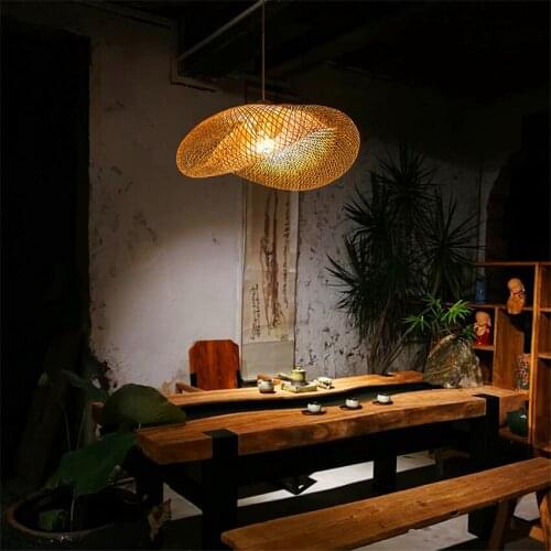 Nordic Vintage Art LED Pendant Lights Chinese Classical Bamboo Wood Weaving Hanging Lamp Loft Parlor Home Decor Pendant Lamp
