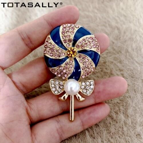 TOTASALLY Funny Lollipop Brooches for Women Vintage Blue Enamel & Rhinestone Windmill Girls Costume Pins Gifts Dropship