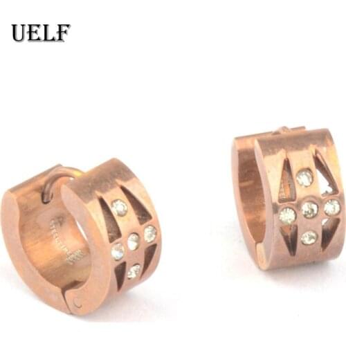 Uelf Rose Gold Color Small Circle Hoop Earrings For Women Birthday Simple Noble Stainless Steel Jewelry Gift