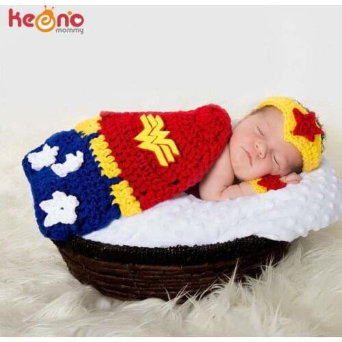 Crochet WonderWoman Newborn Photo Props Superhero Inspired Baby Costume Infant Knitted Photography Prop Halloween Outfit