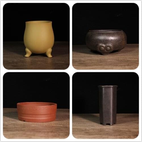 Yixing Purple Sand Flowerpot Antique Copper Pot Calamus Succulent Bamboo Potted Exquisite Home Decoration